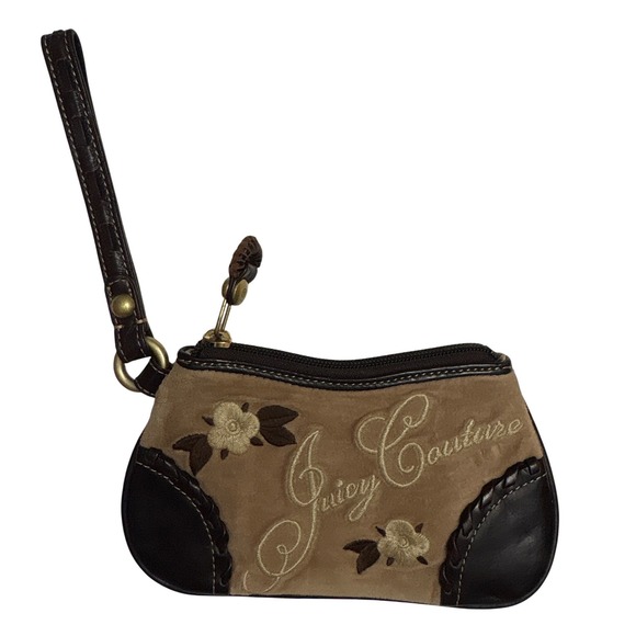 Vintage Y2K Juicy Couture Wristlet Wallet Brown Floral Embroidered - Picture 2 of 8